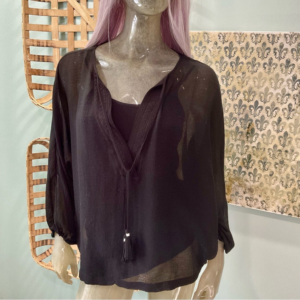White House Black Market Sheer Black Blouse